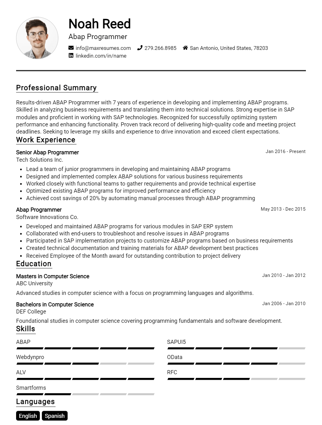 abap-programmer-resume-sample