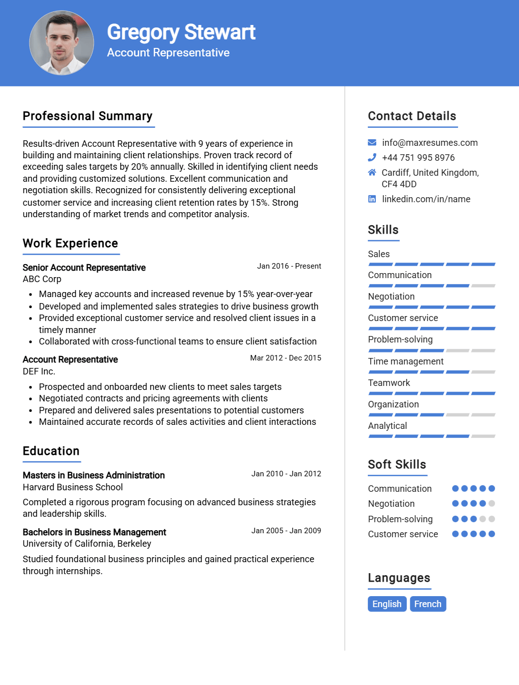 account-representative-resume-sample