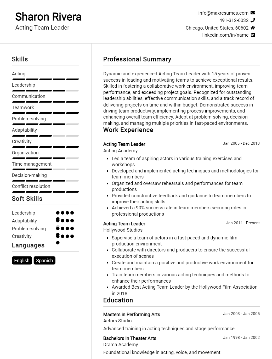 acting-team-leader-resume-sample