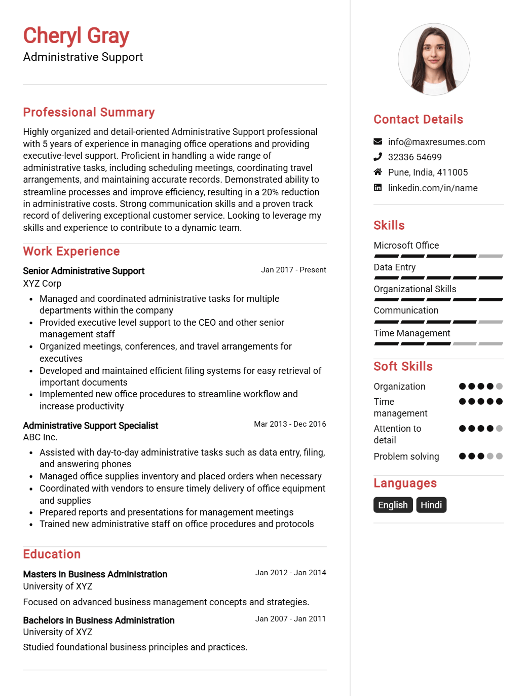 support-resume-sample