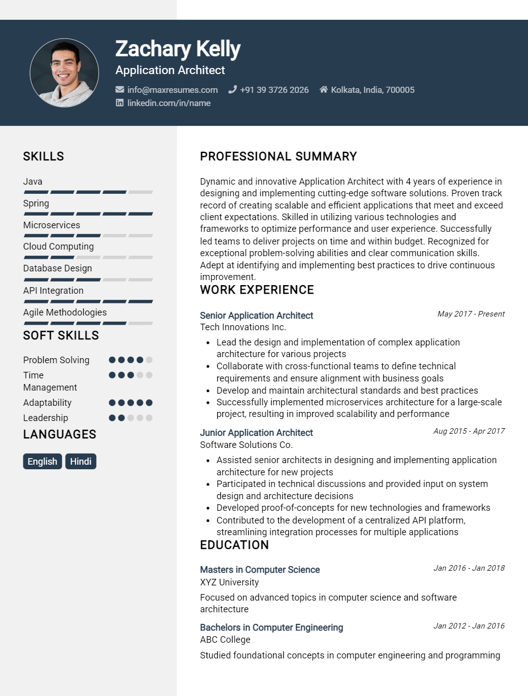 application-architect-resume-sample