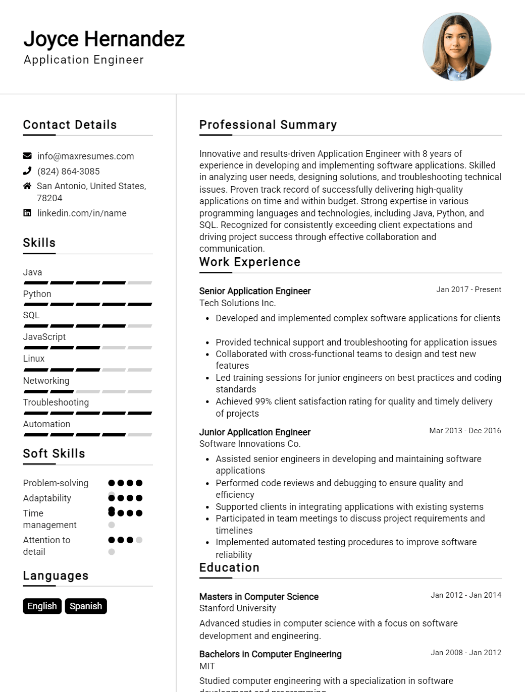 application-engineer-resume-sample