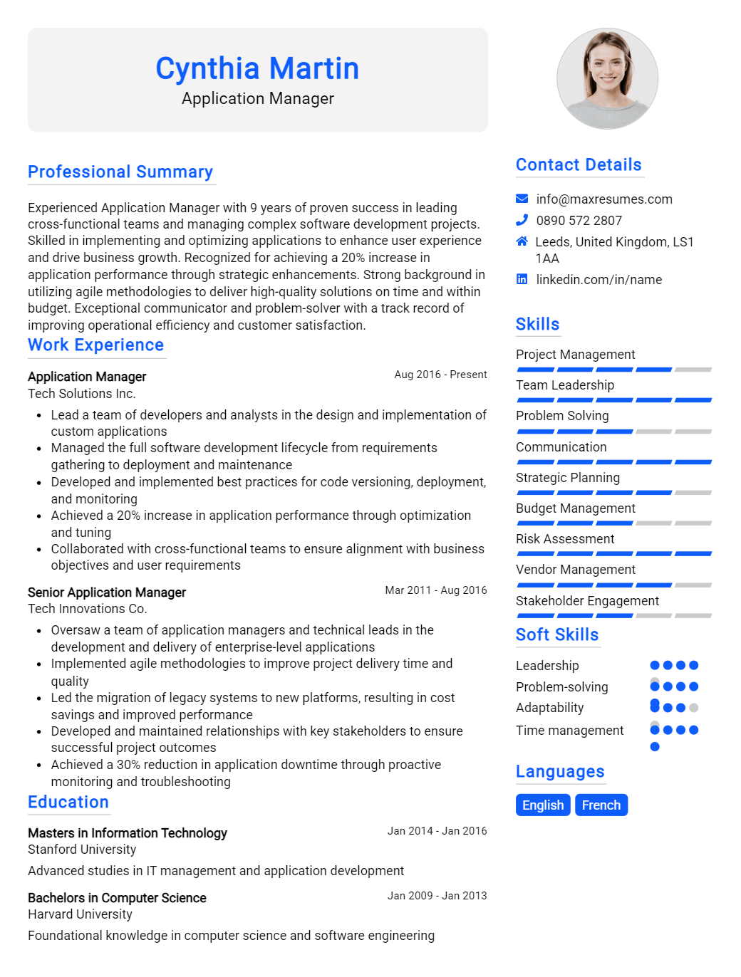 application-manager-resume-sample