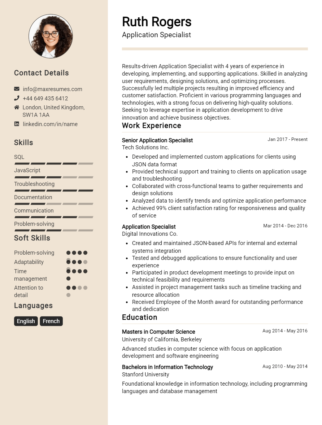 application-specialist-resume-sample