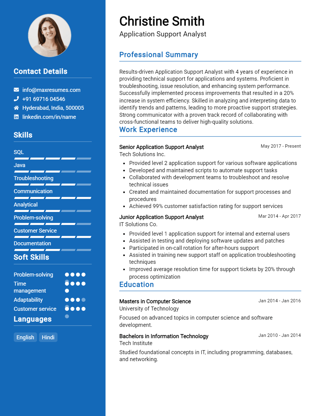application-support-analyst-resume-sample