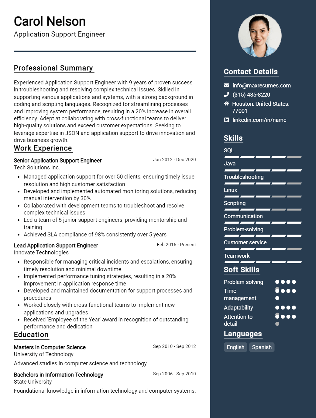 application-support-engineer-resume-sample