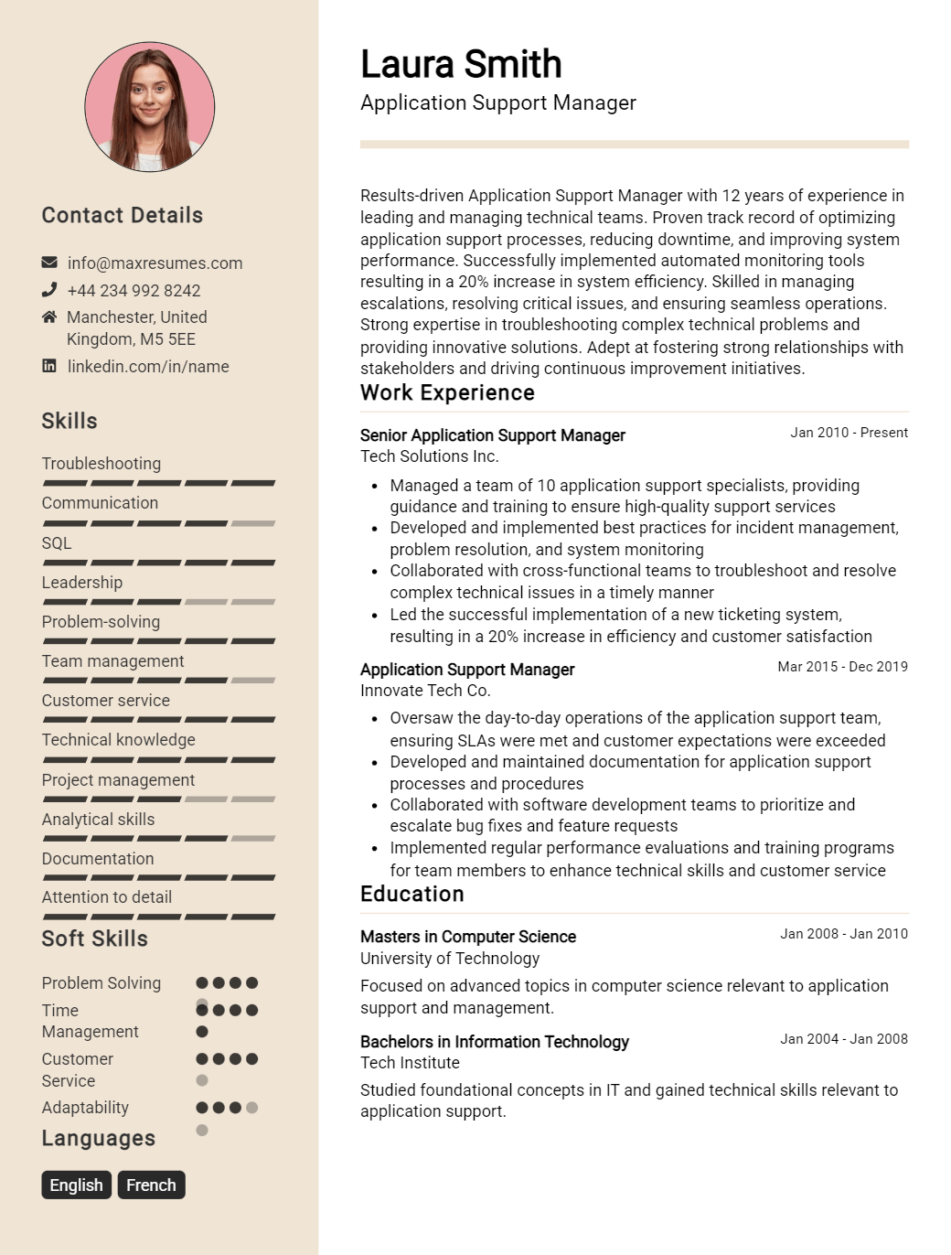 application-support-manager-resume-sample