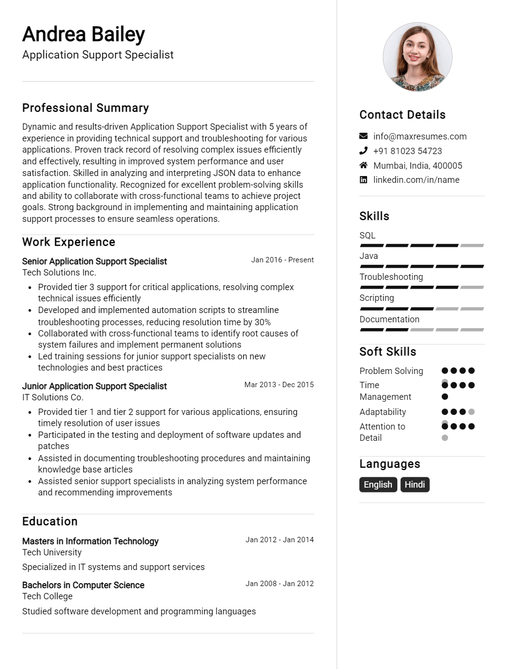 application-support-specialist-resume-sample