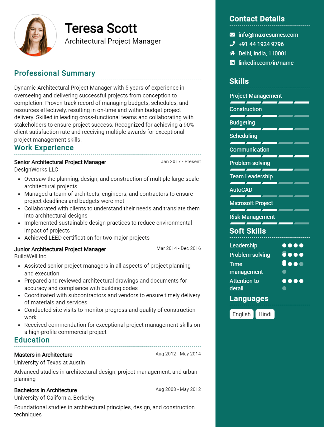 architectural-project-manager-resume-sample