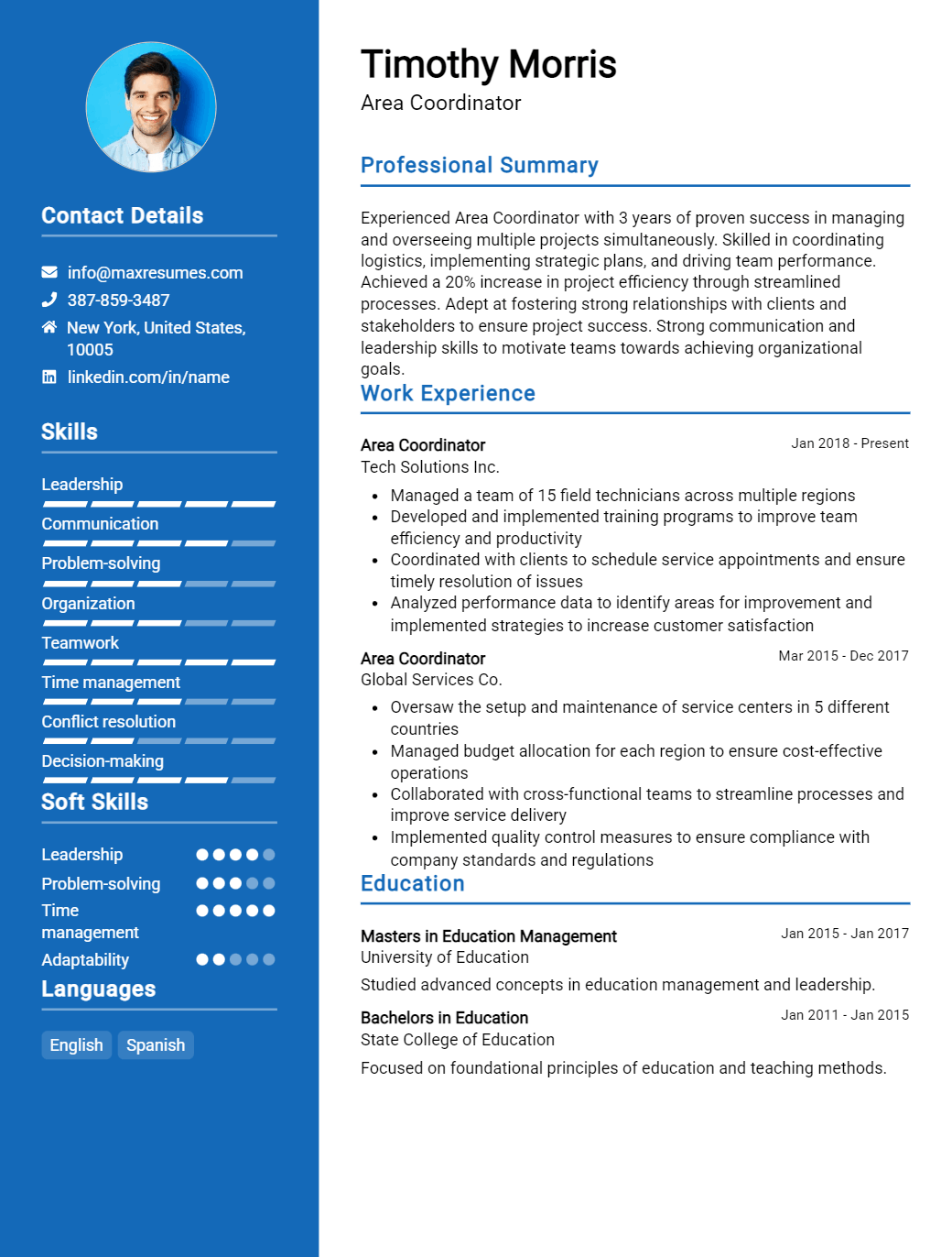 area-coordinator-resume-sample