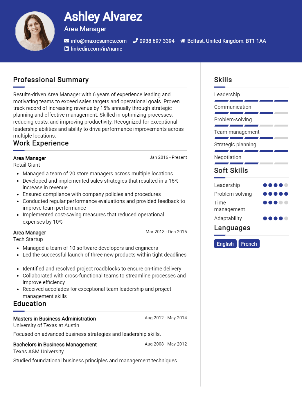 area-manager-resume-sample