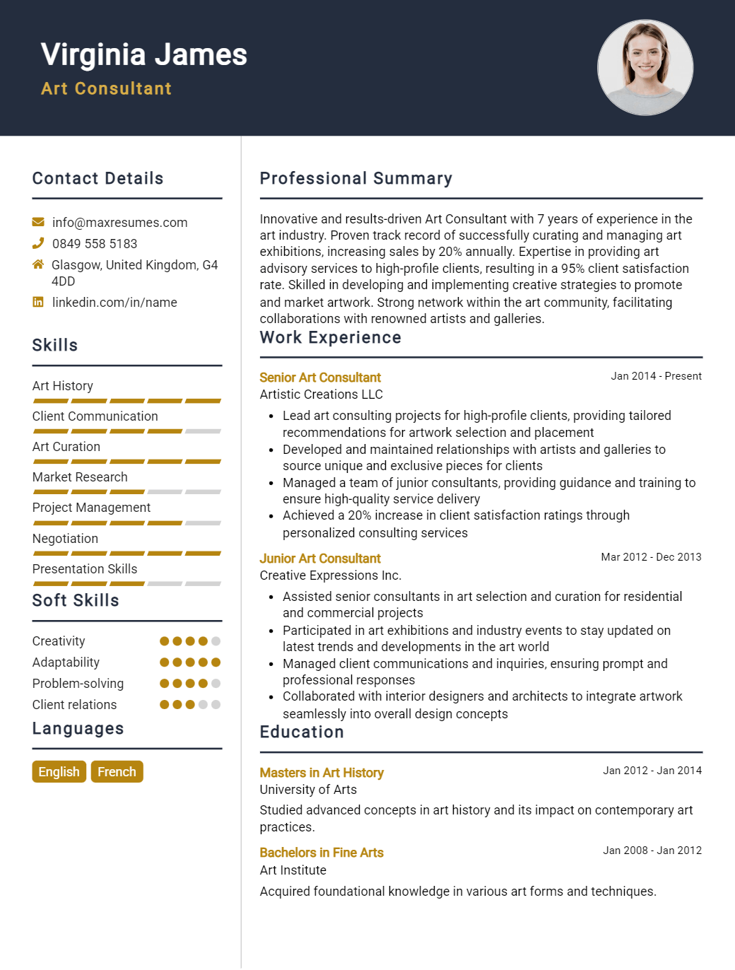 art-consultant-resume-sample