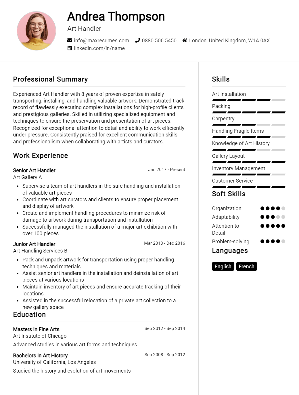 art-handler-resume-sample