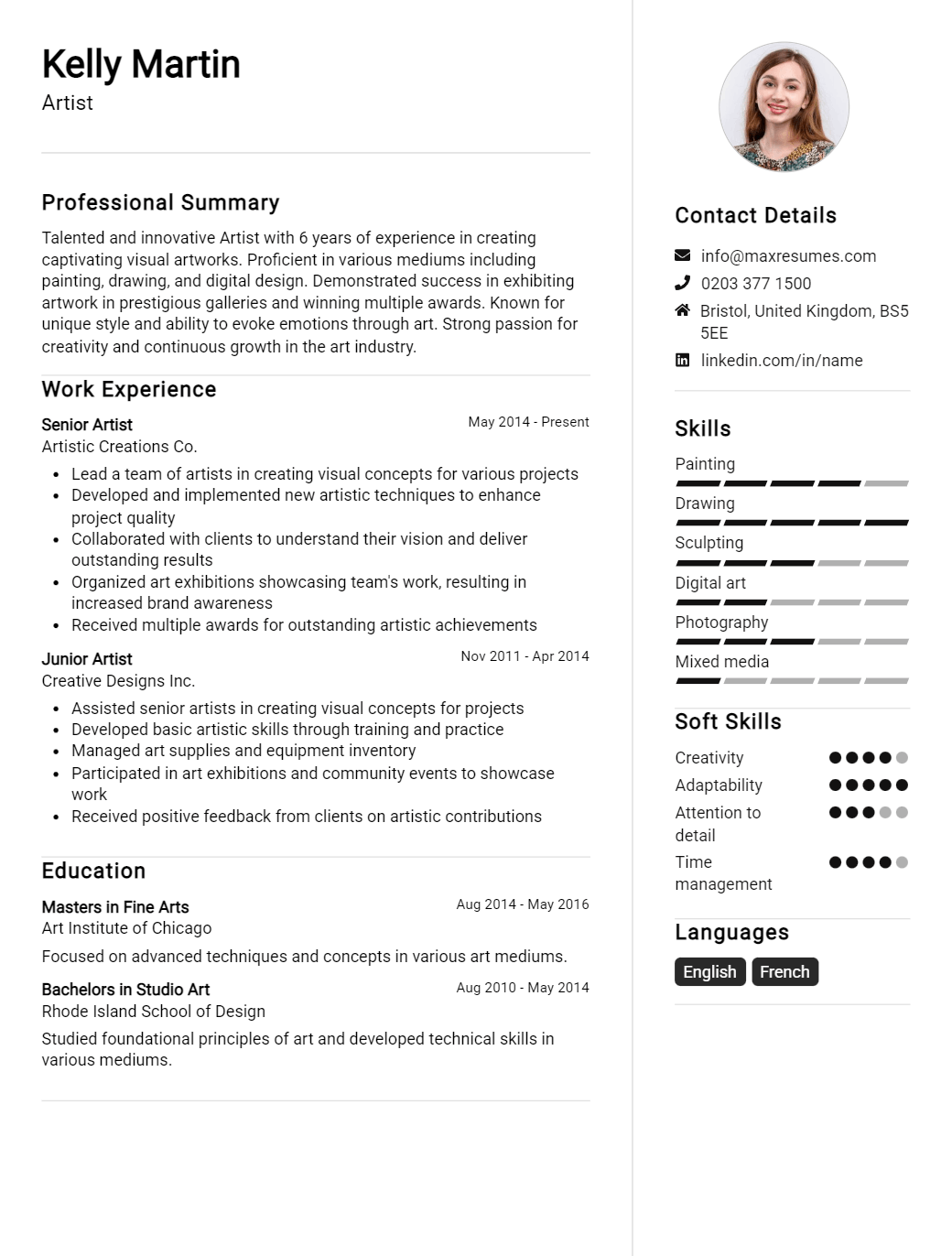 artist-resume-sample