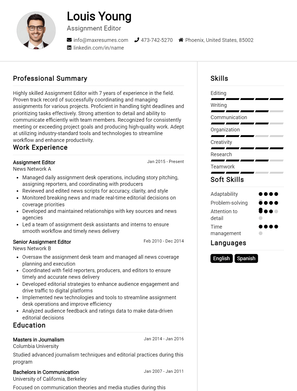 assignment-editor-resume-sample