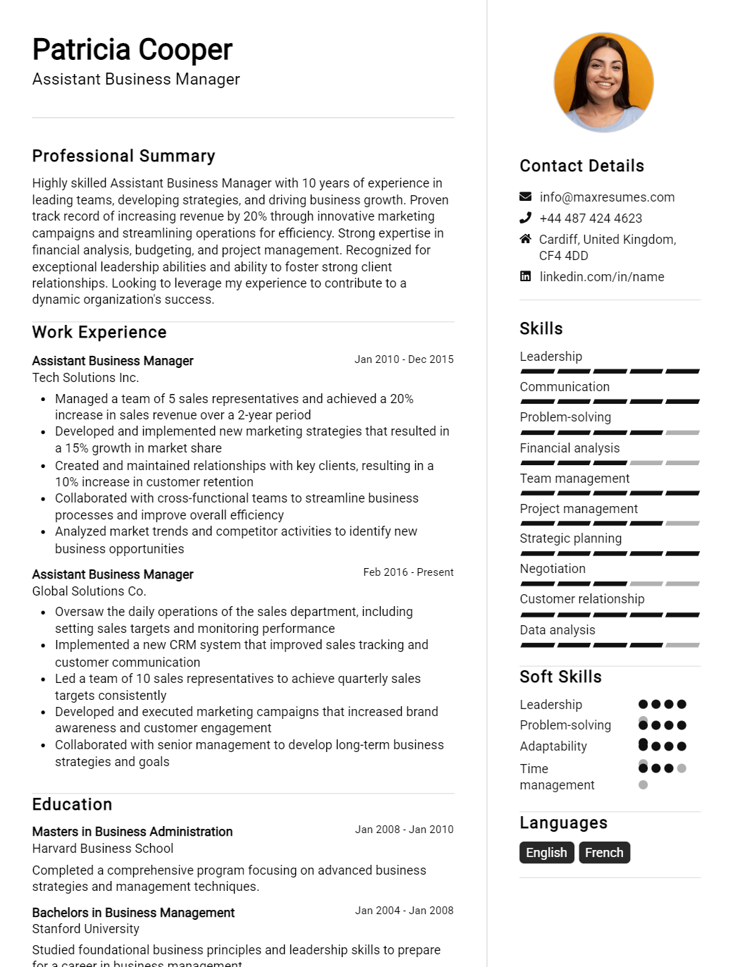 assistant-business-manager-resume-sample