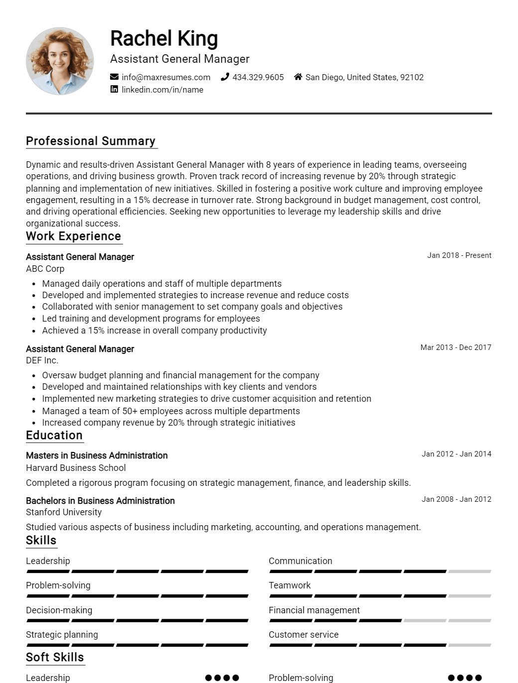 assistant-general-manager-resume-sample