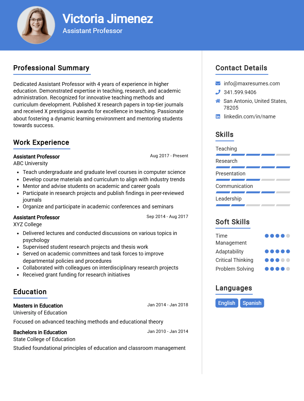 assistant-professor-resume-sample