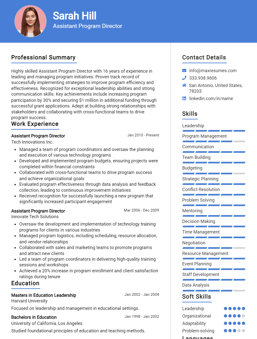 assistant-program-director-resume-sample