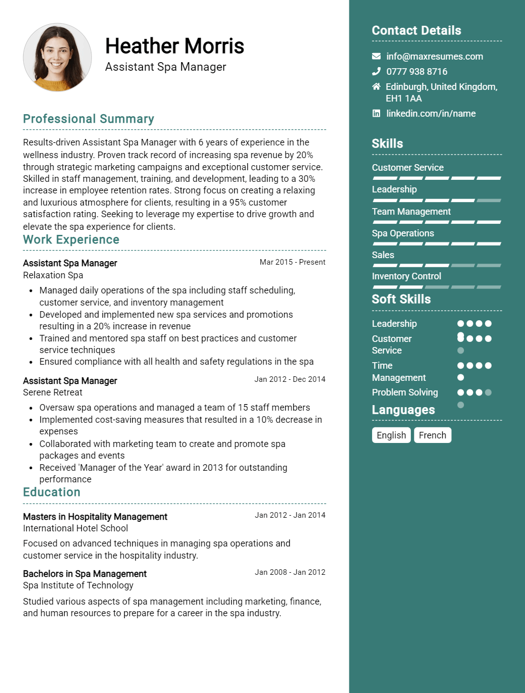 assistant-spa-manager-resume-sample