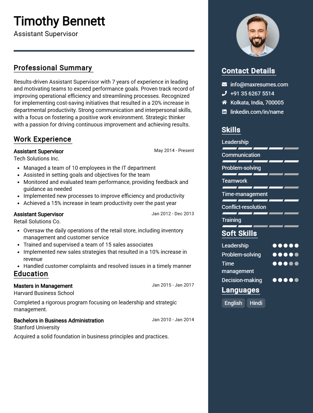 assistant-supervisor-resume-sample