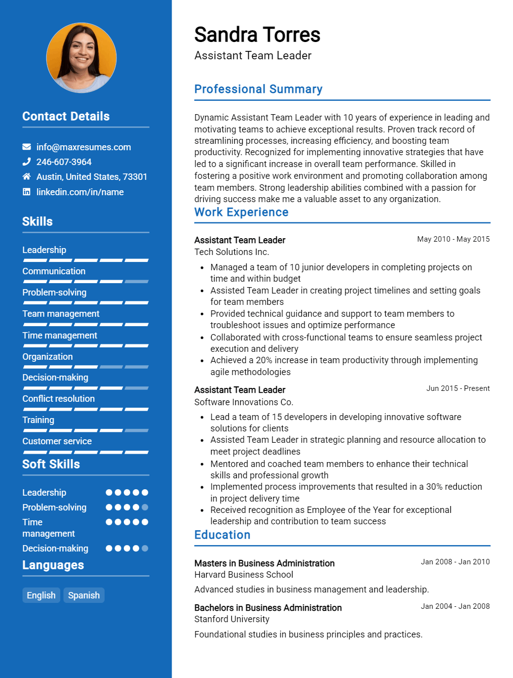 assistant-team-leader-resume-sample