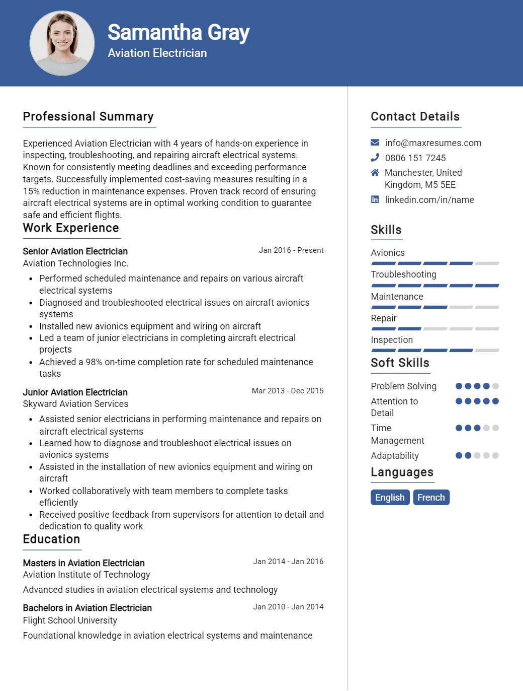 aviation-electrician-resume-sample