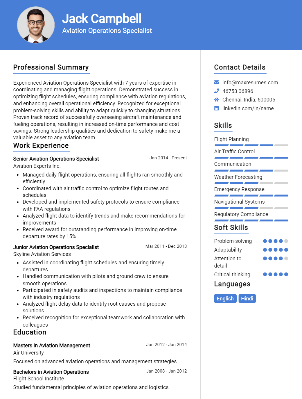 aviation-operations-specialist-resume-sample