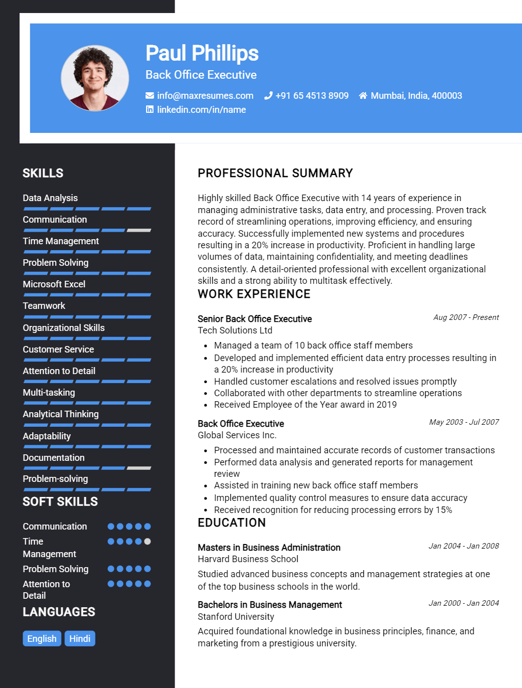 back-office-executive-resume-sample