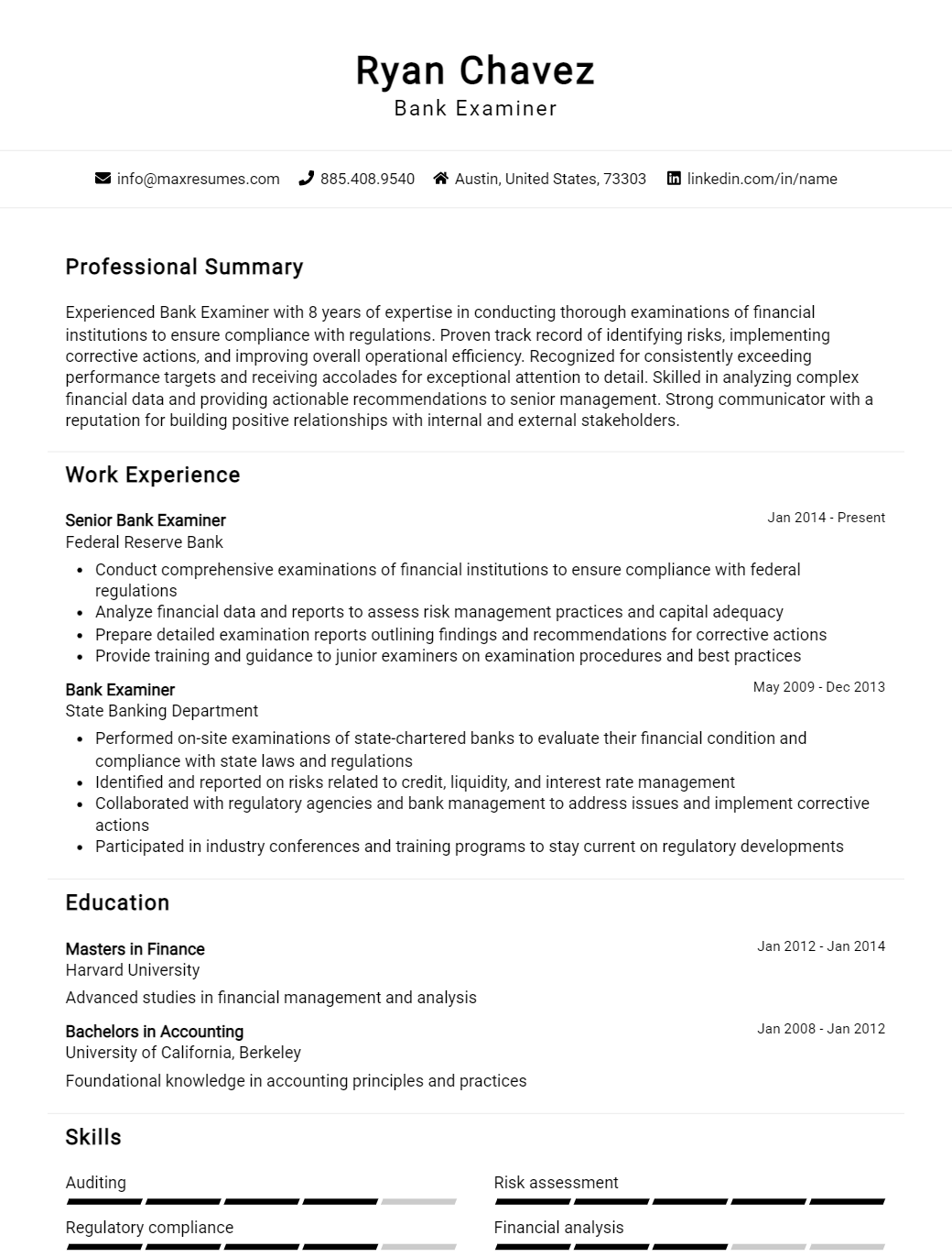 bank-examiner-resume-sample