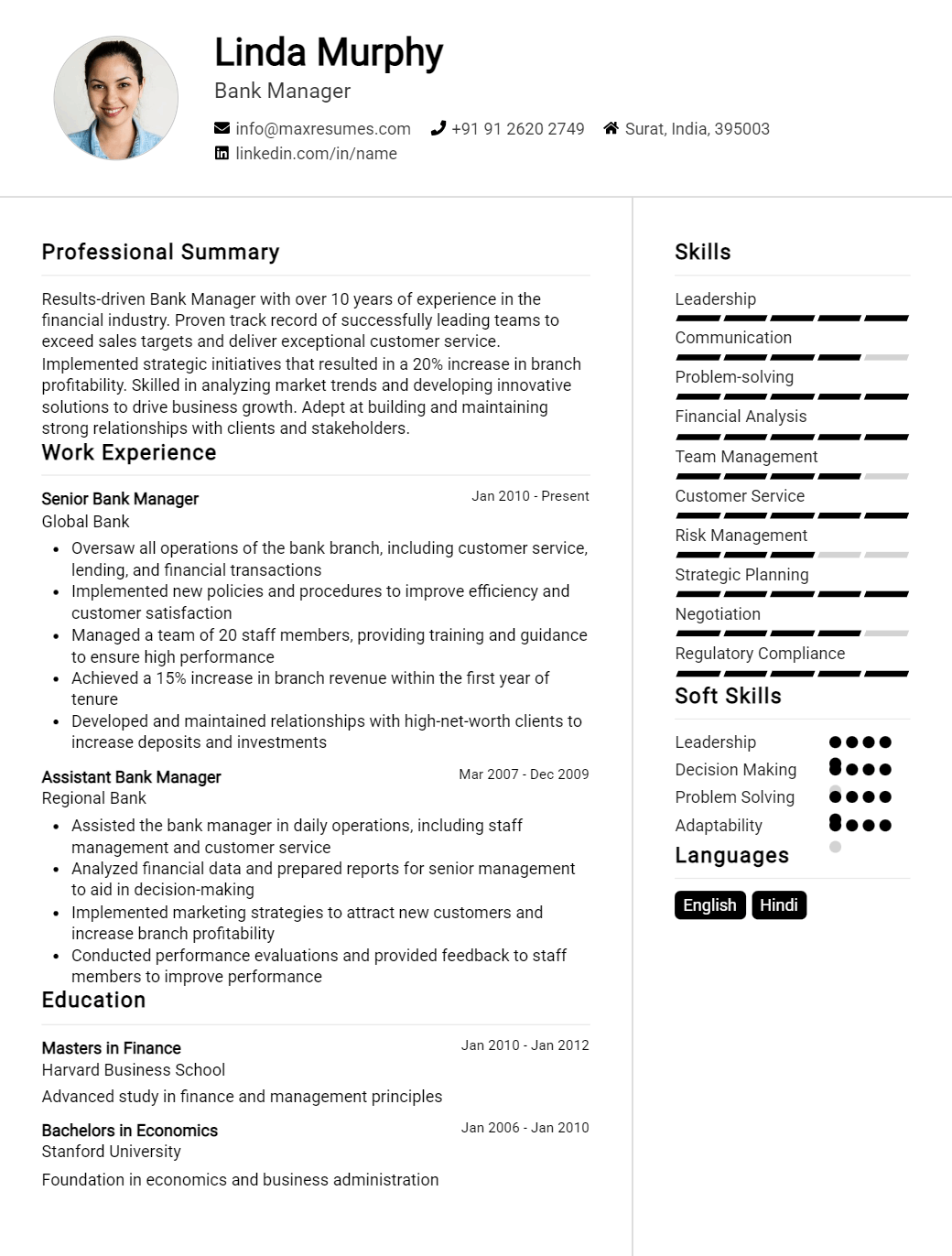 bank-manager-resume-sample