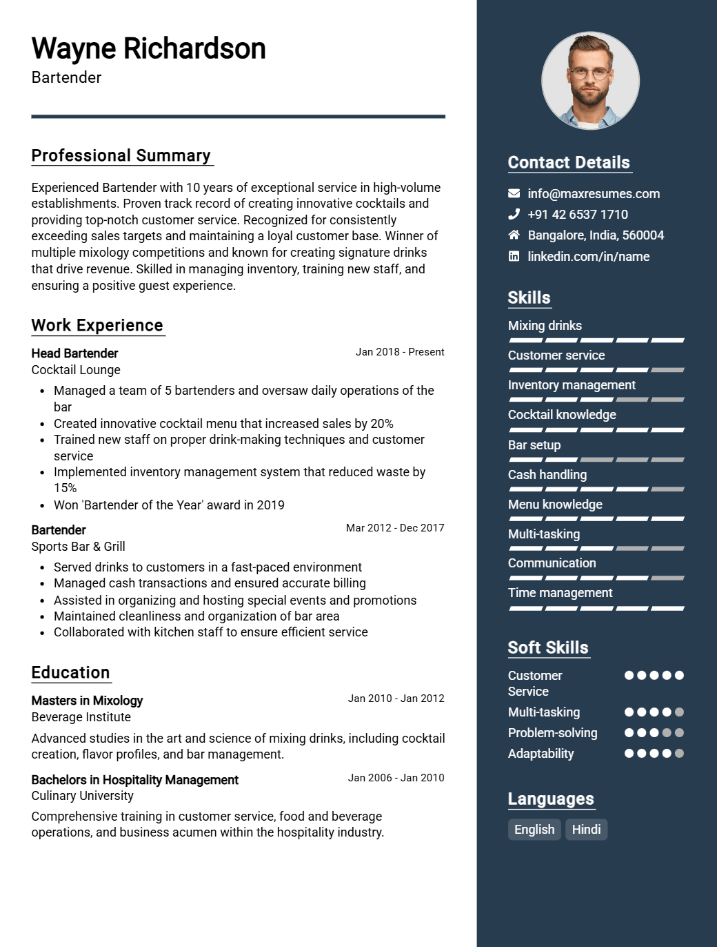 bartender-resume-sample