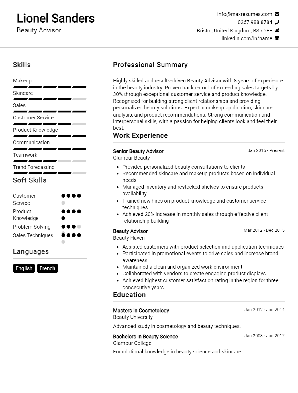 beauty-advisor-resume-sample