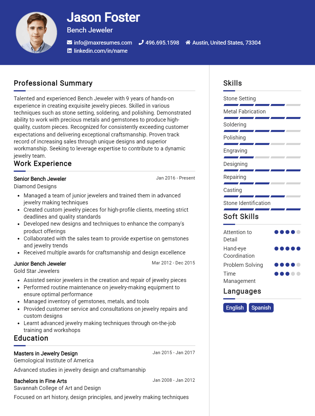 bench-jeweler-resume-sample