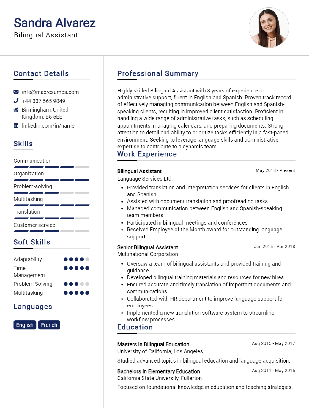 bilingual-assistant-resume-sample