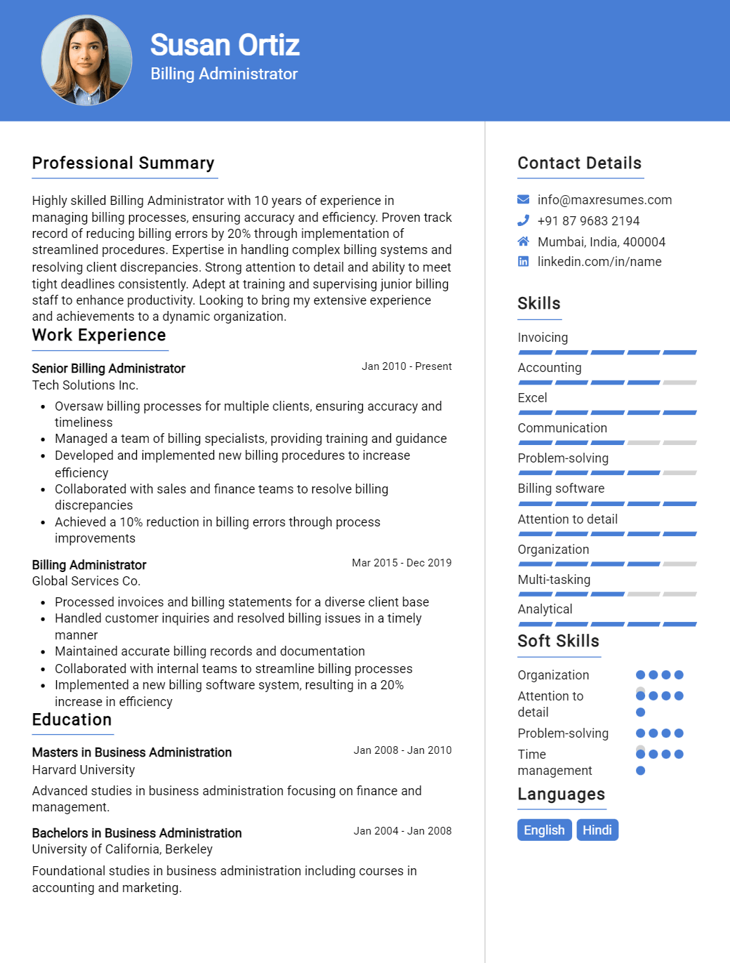 billing-administrator-resume-sample
