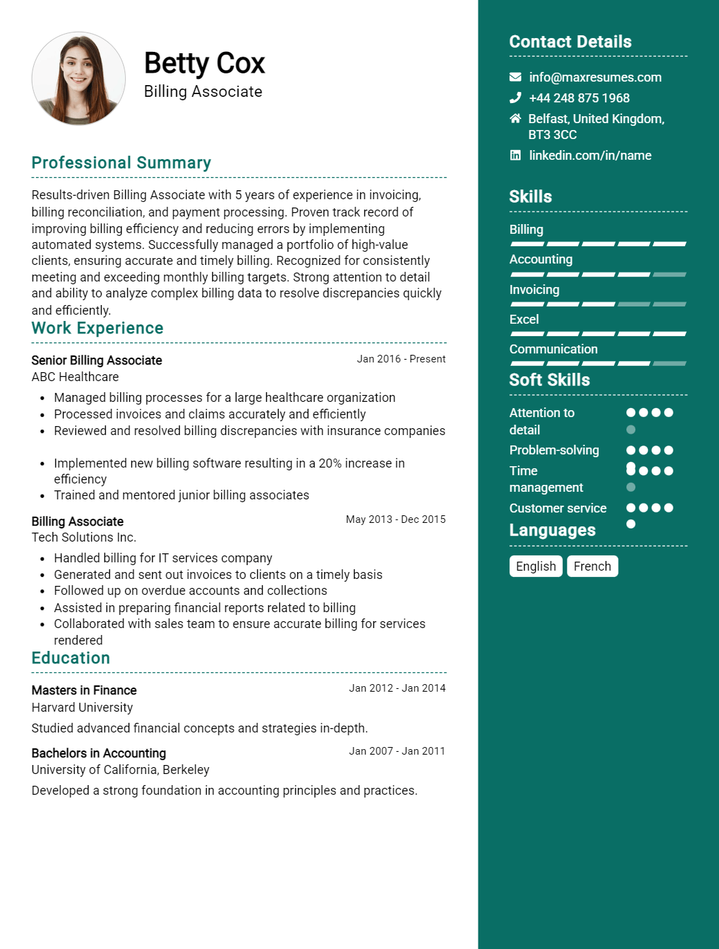 billing-associate-resume-sample