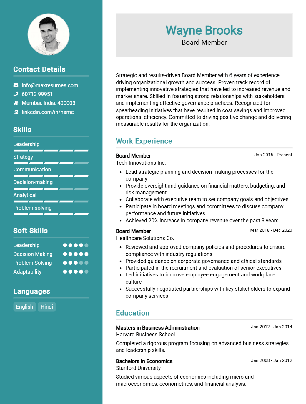 board-member-resume-sample