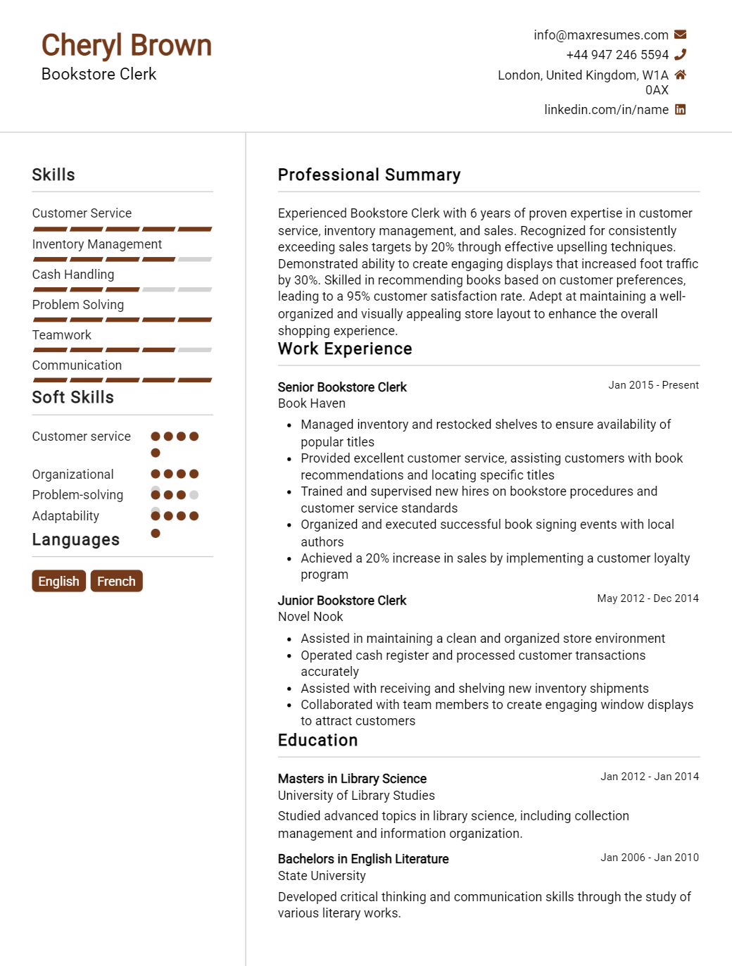 bookstore-clerk-resume-sample