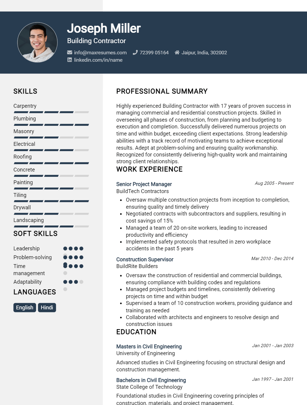 building-contractor-resume-sample