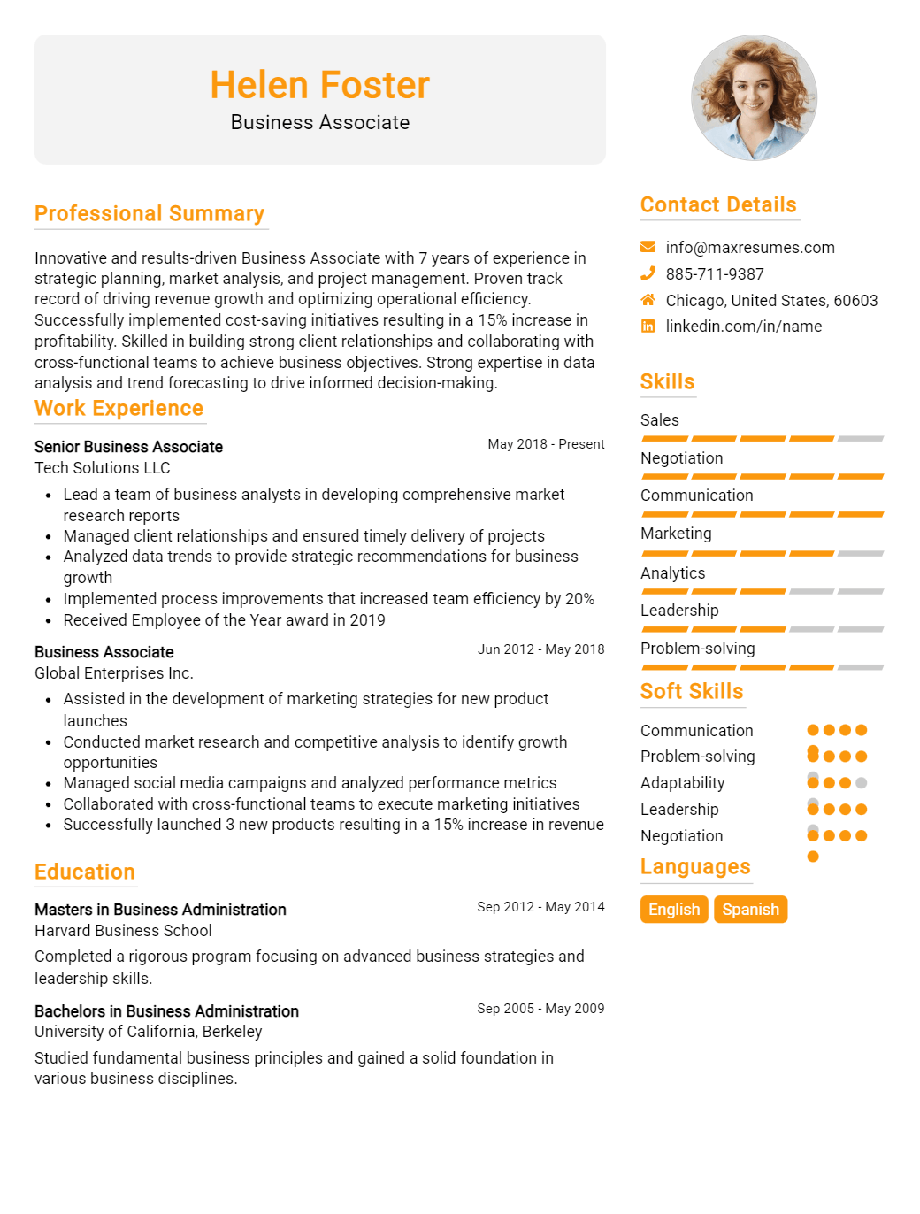 business-associate-resume-sample