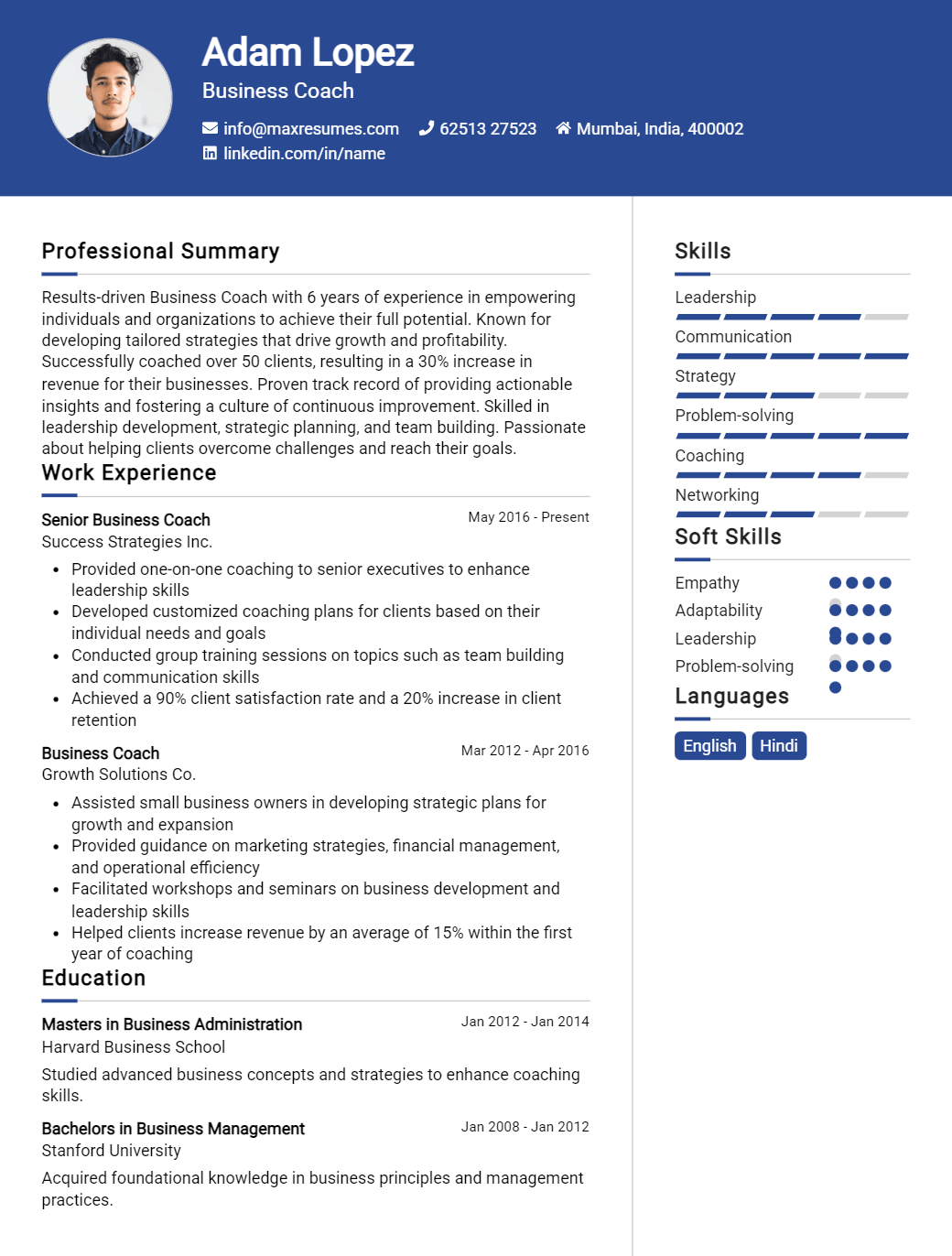 business-coach-resume-sample