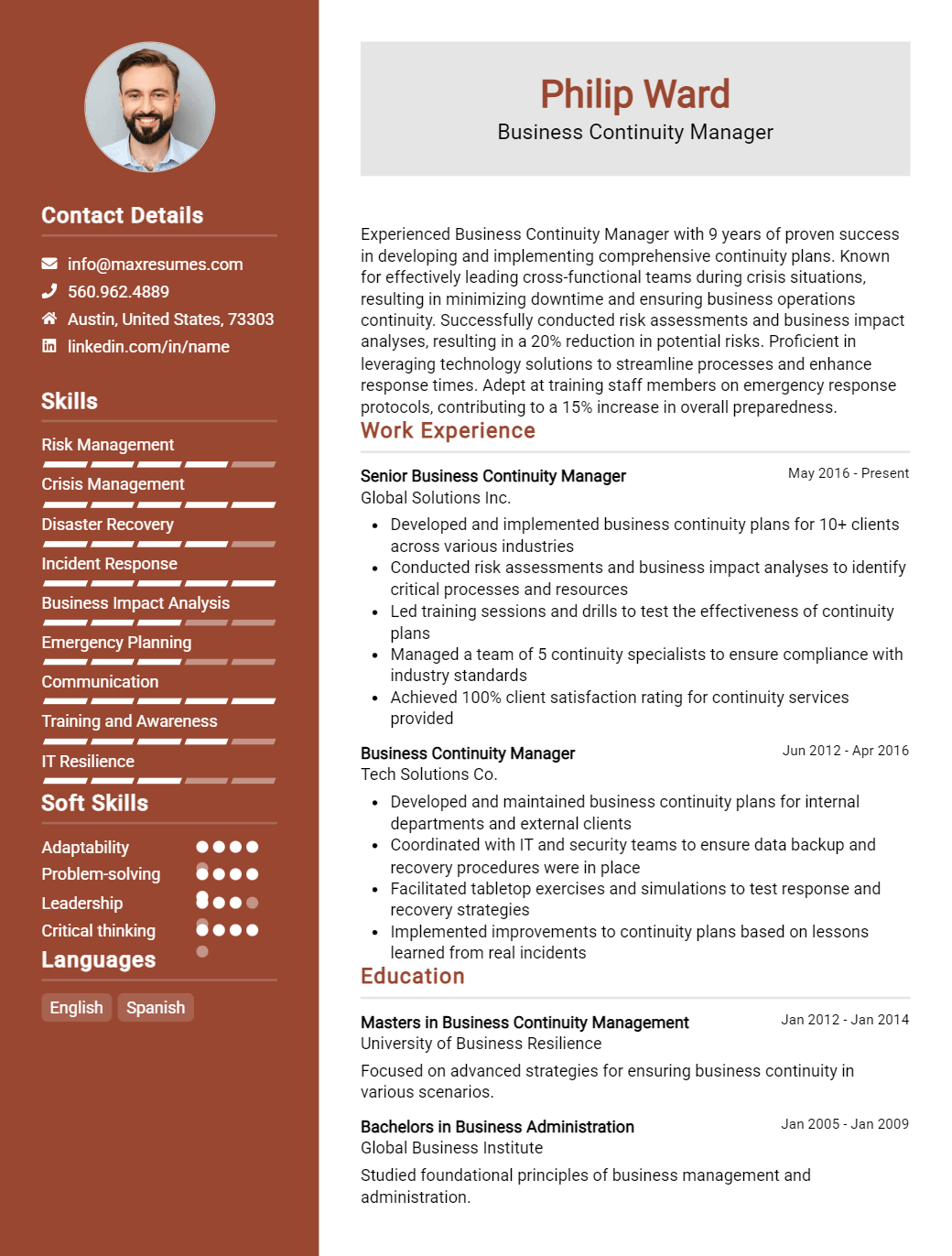 business-continuity-manager-resume-sample