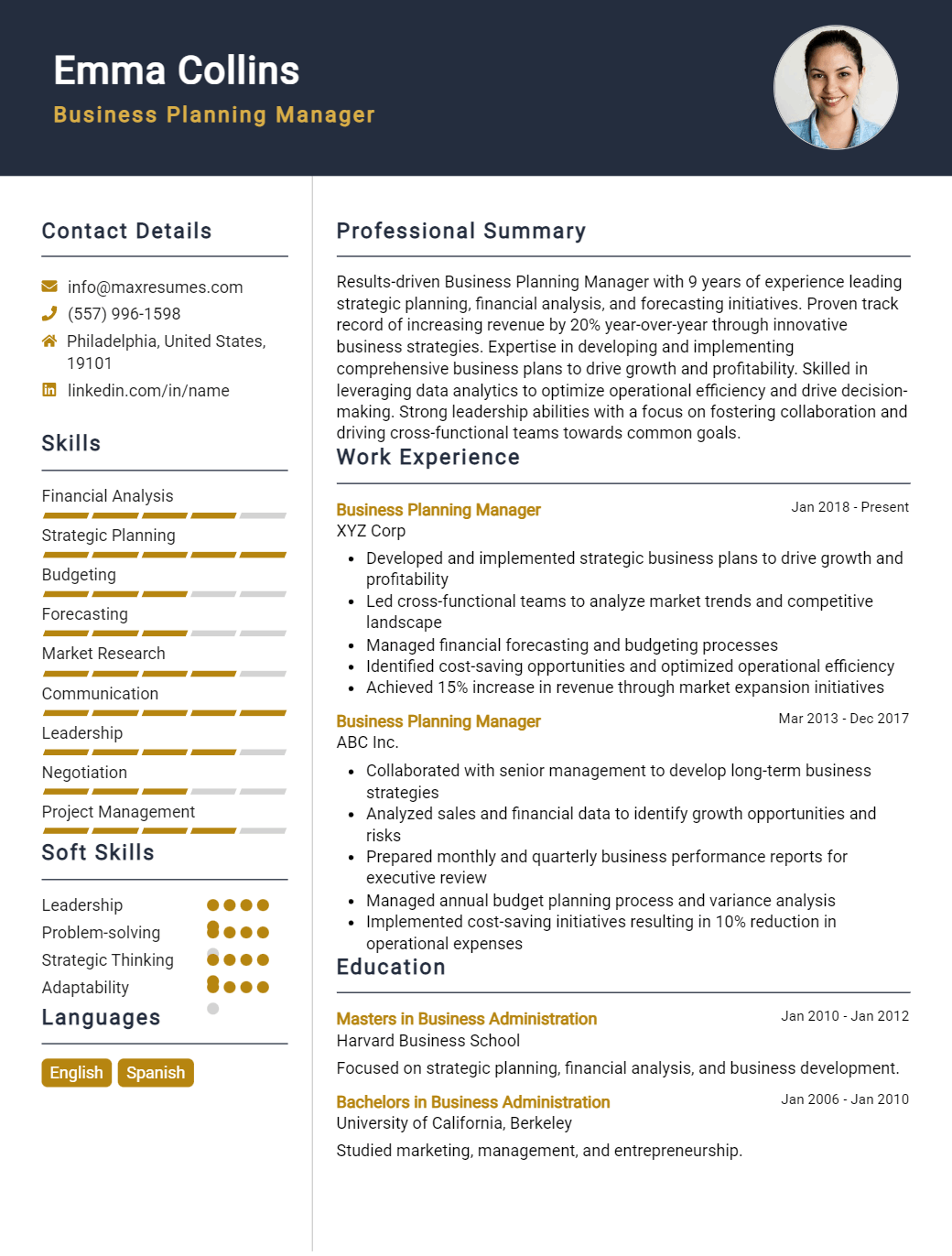 business-planning-manager-resume-sample