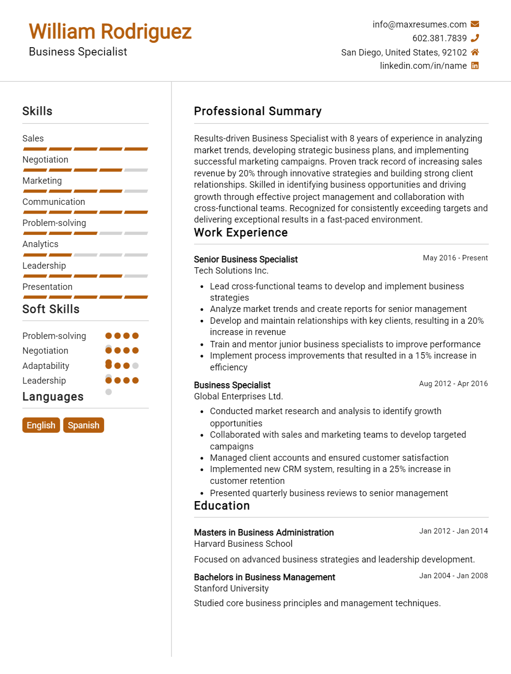 business-specialist-resume-sample