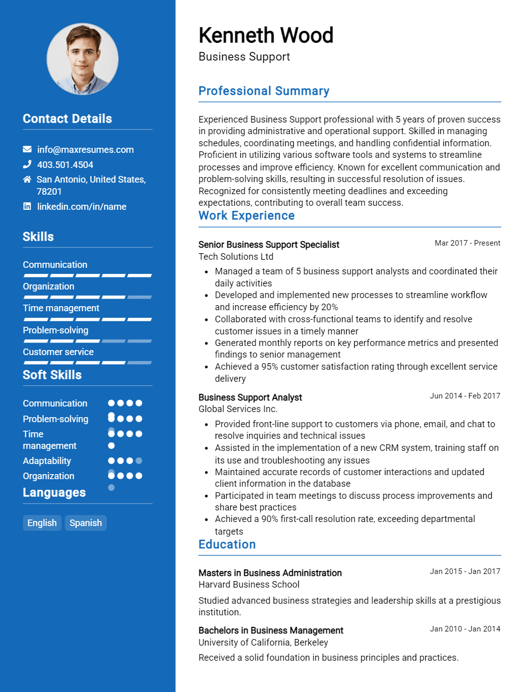 business-support-resume-sample