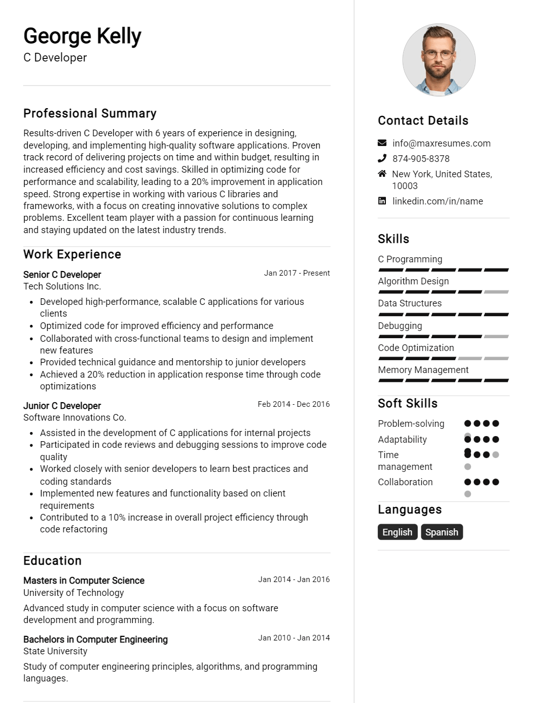 c-developer-resume-sample
