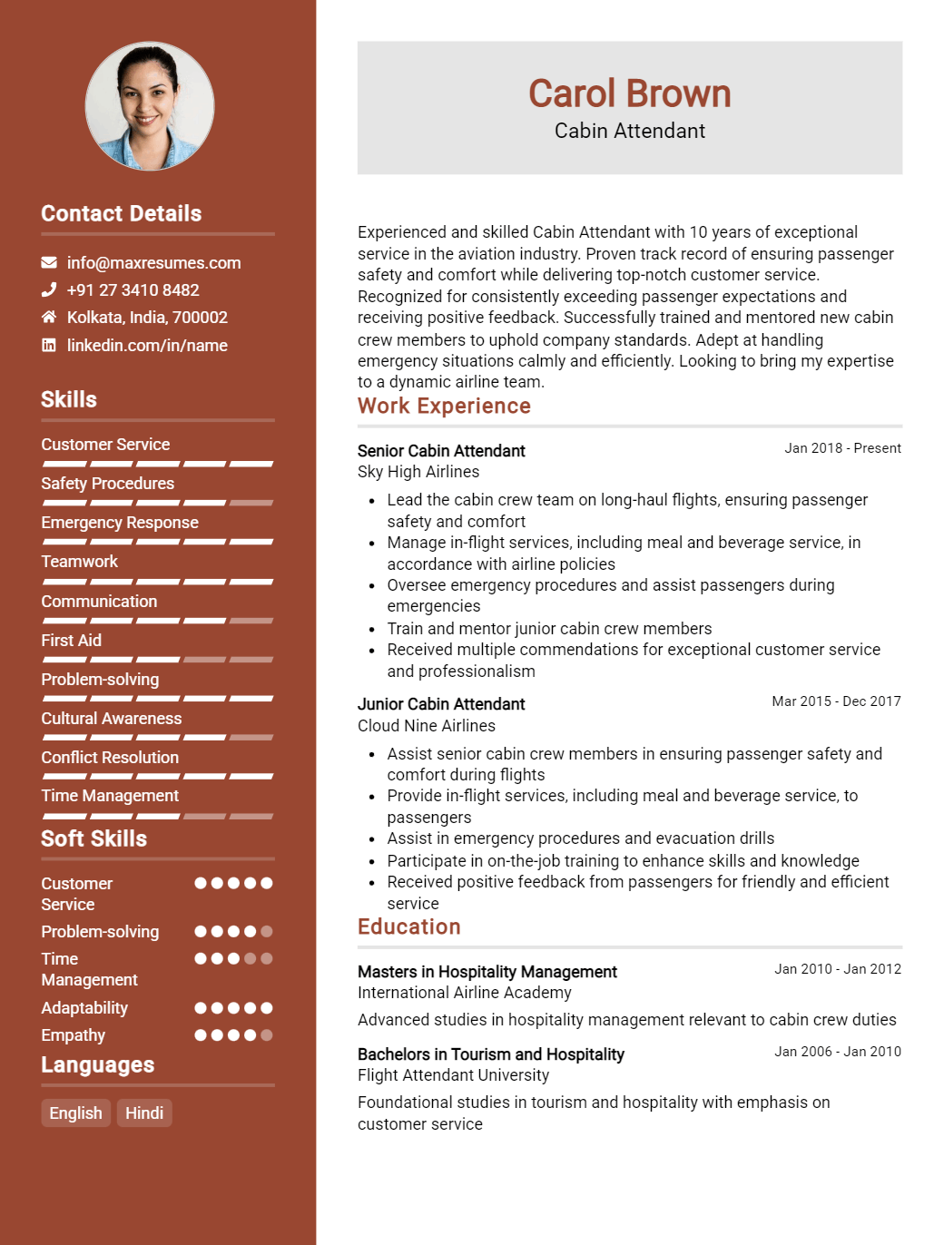 cabin-attendant-resume-sample