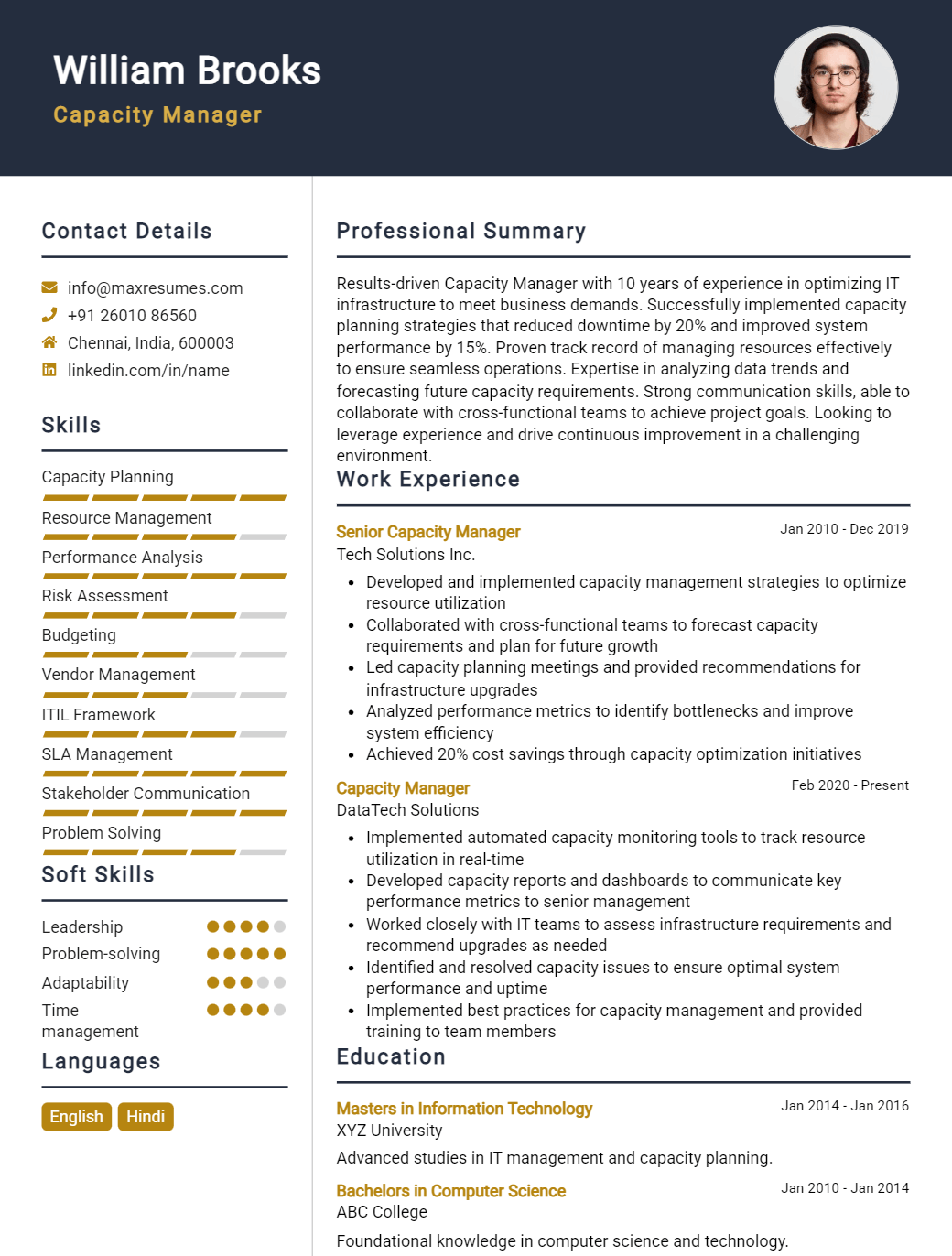 capacity-manager-resume-sample