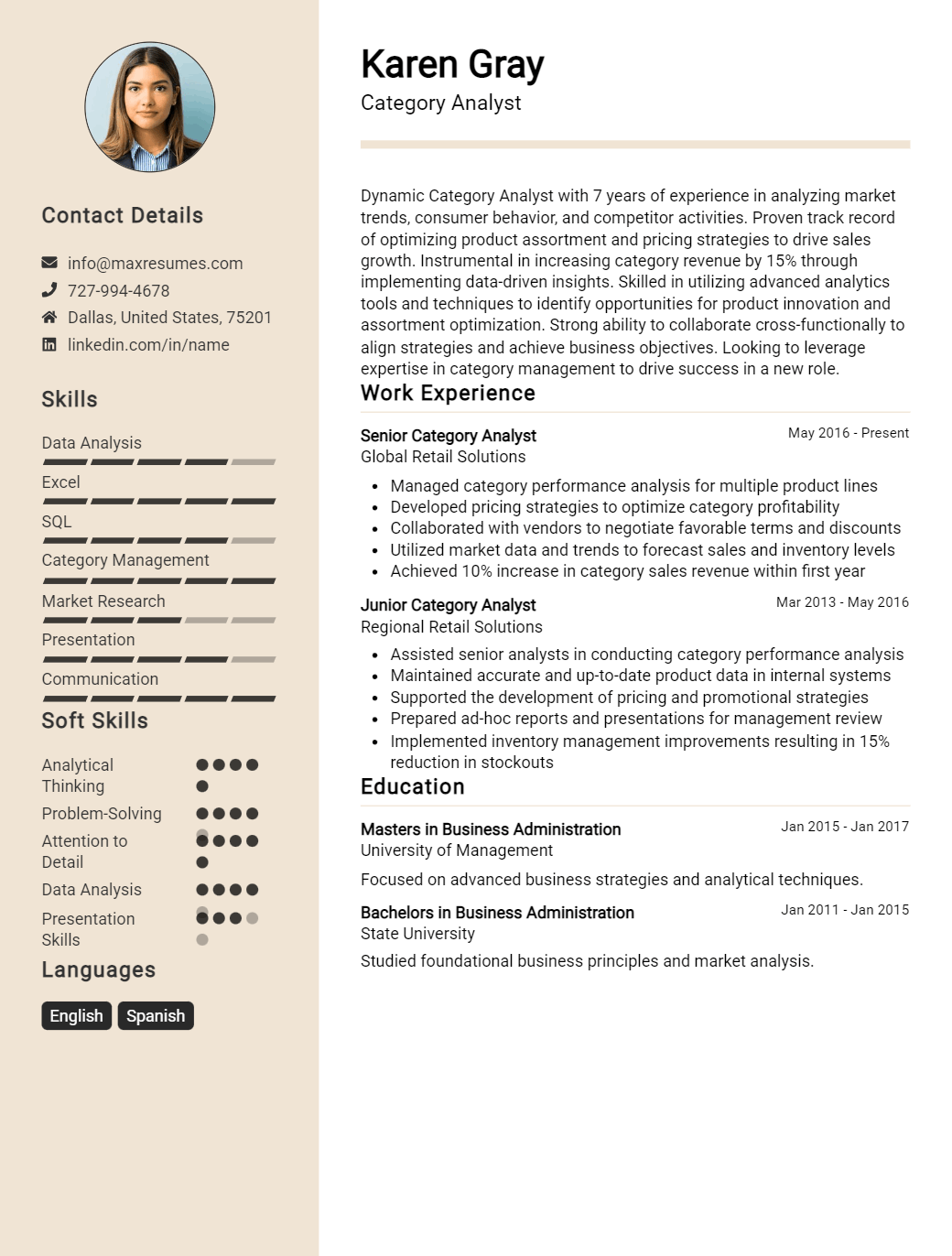category-analyst-resume-sample